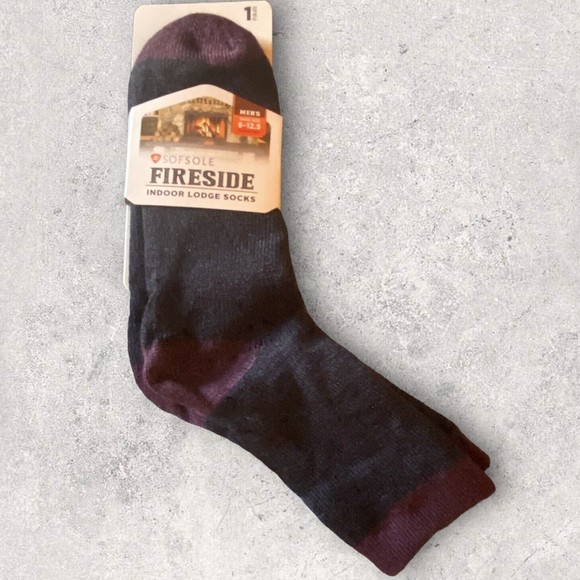 Mens Sofsole Black/Purple Fireside Indoor Lodge Socks Fits Shoe Size 8-12.5 - Picture 2 of 5